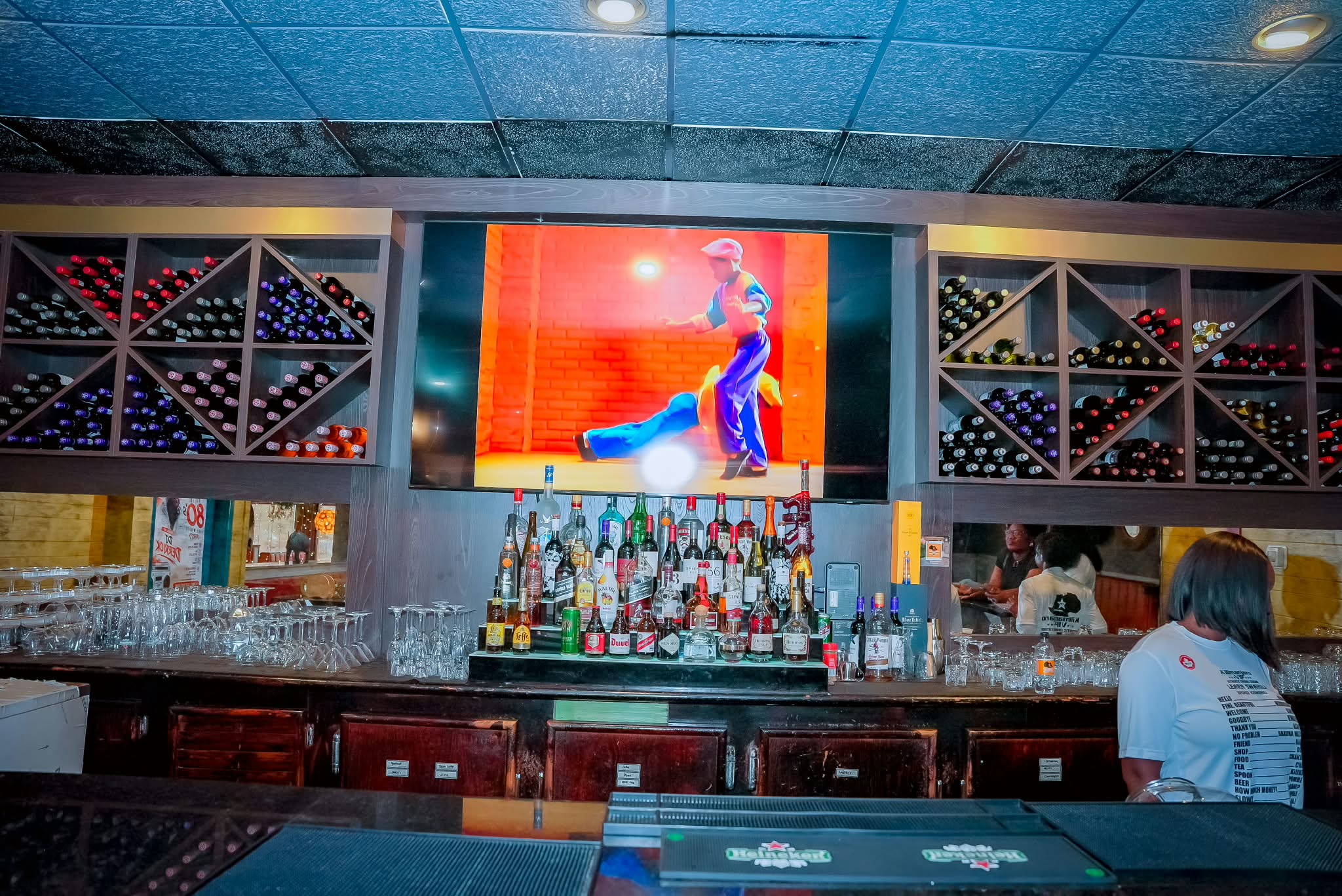 The Kilimanjaro VIP bar with backlit spirits and wine racks