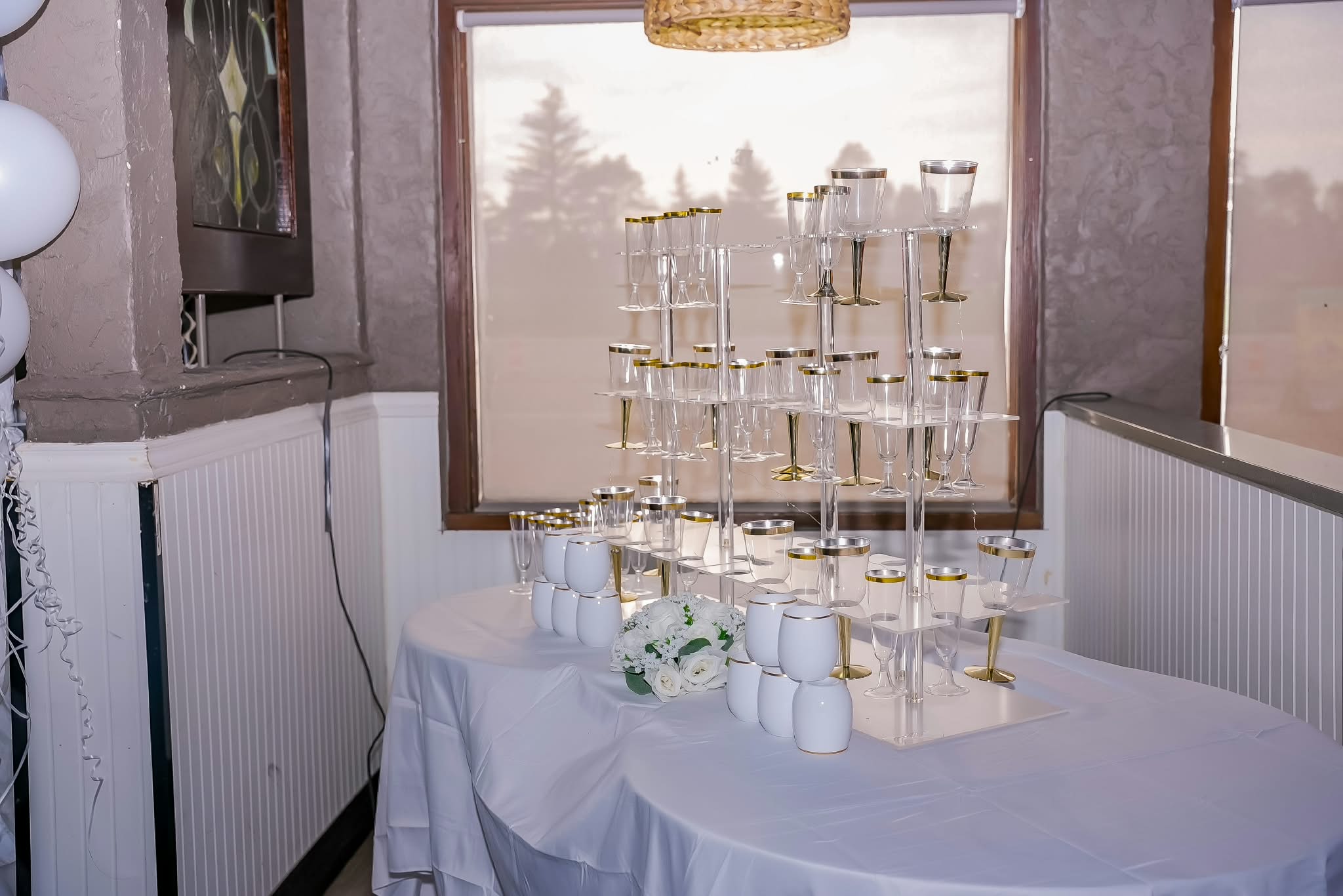 A champagne tower prepared for an event